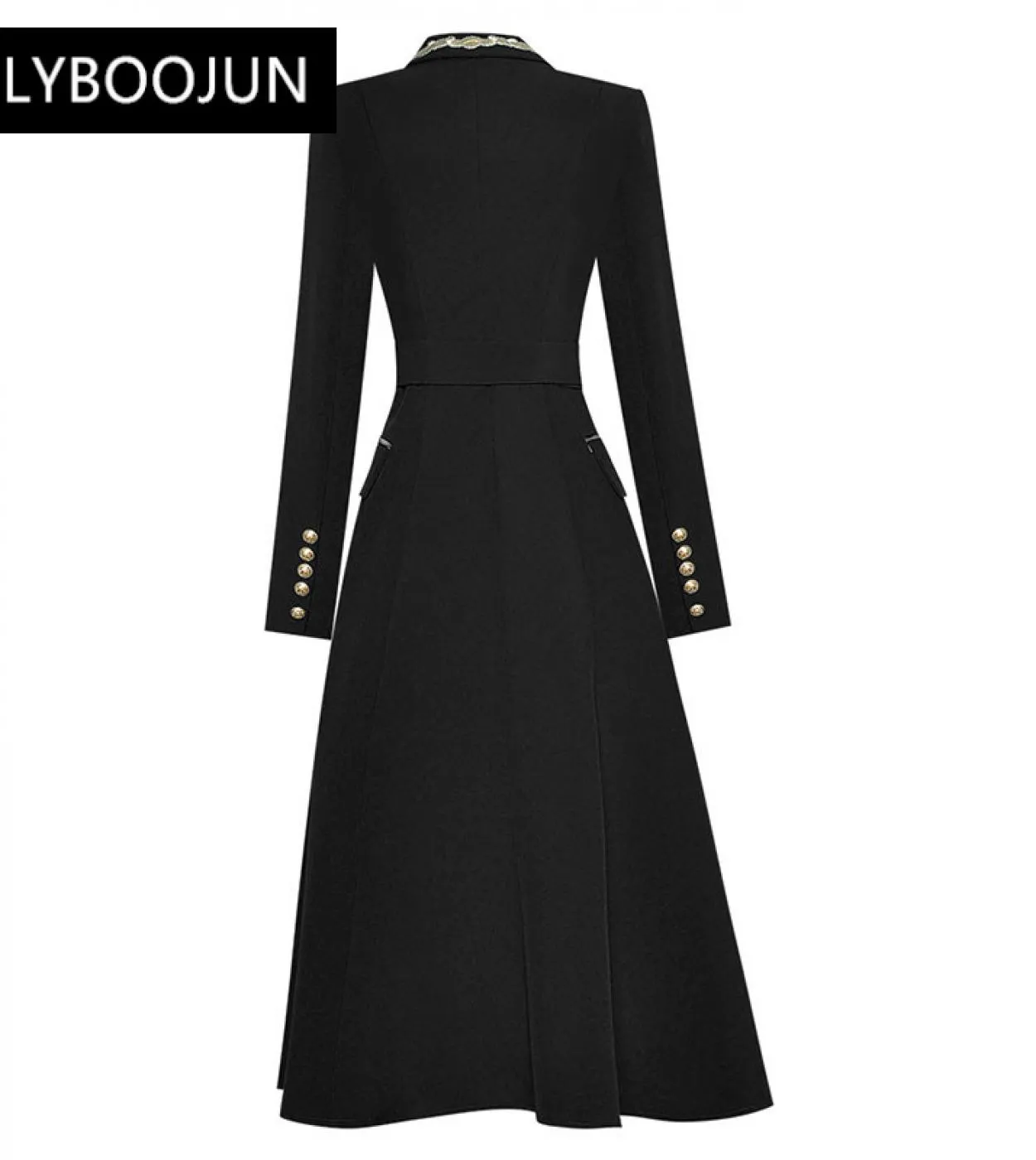 2022 Luxury Designer Runway Trench Donna Ricamo Colletto per la sera Cintura a maniche lunghe Doppio petto Capispalla nero Overc