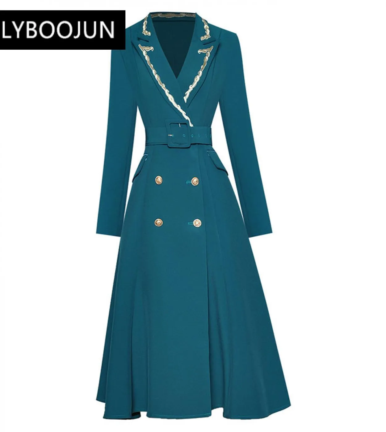 2022 Luxury Designer Runway Trench Donna Ricamo Colletto per la sera Cintura a maniche lunghe Doppio petto Capispalla nero Overc