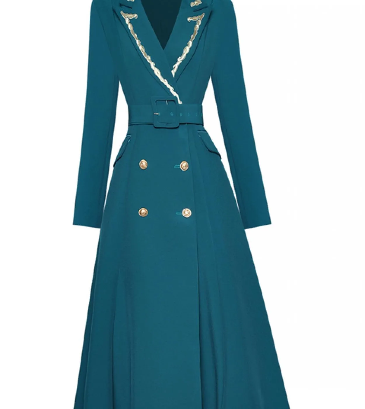 2022 Luxury Designer Runway Trench Donna Ricamo Colletto per la sera Cintura a maniche lunghe Doppio petto Capispalla nero Overc