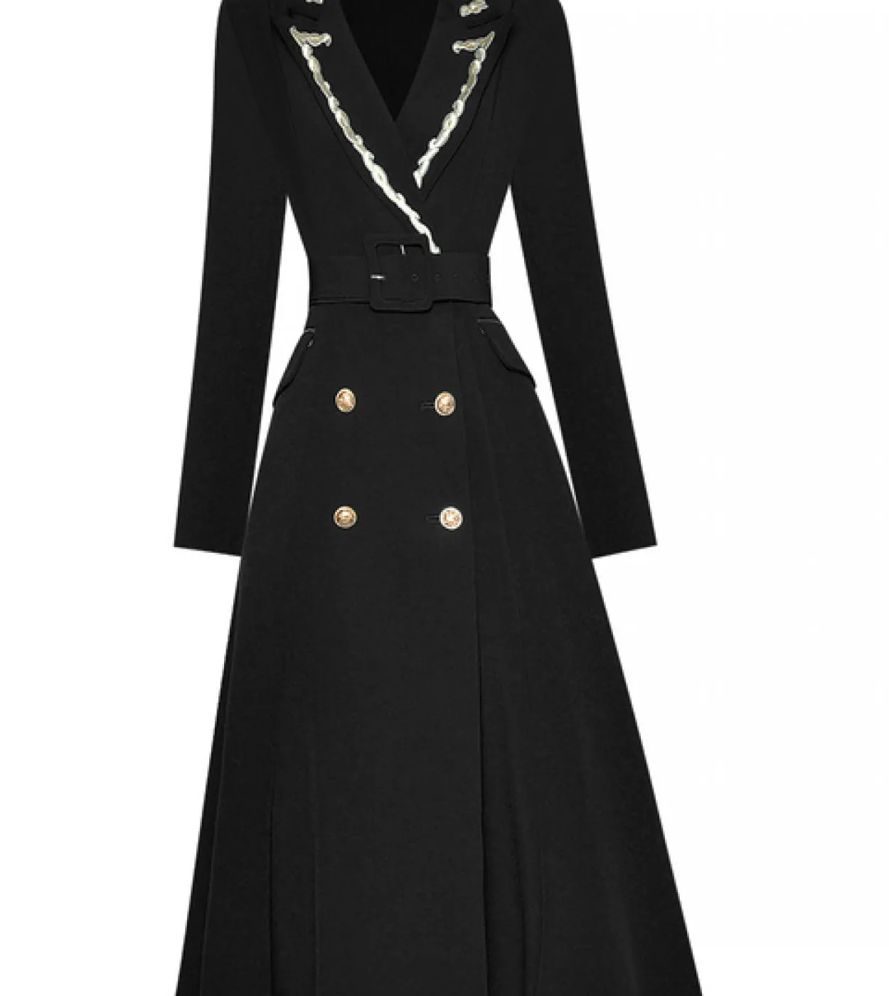 2022 Luxury Designer Runway Trench Donna Ricamo Colletto per la sera Cintura a maniche lunghe Doppio petto Capispalla nero Overc