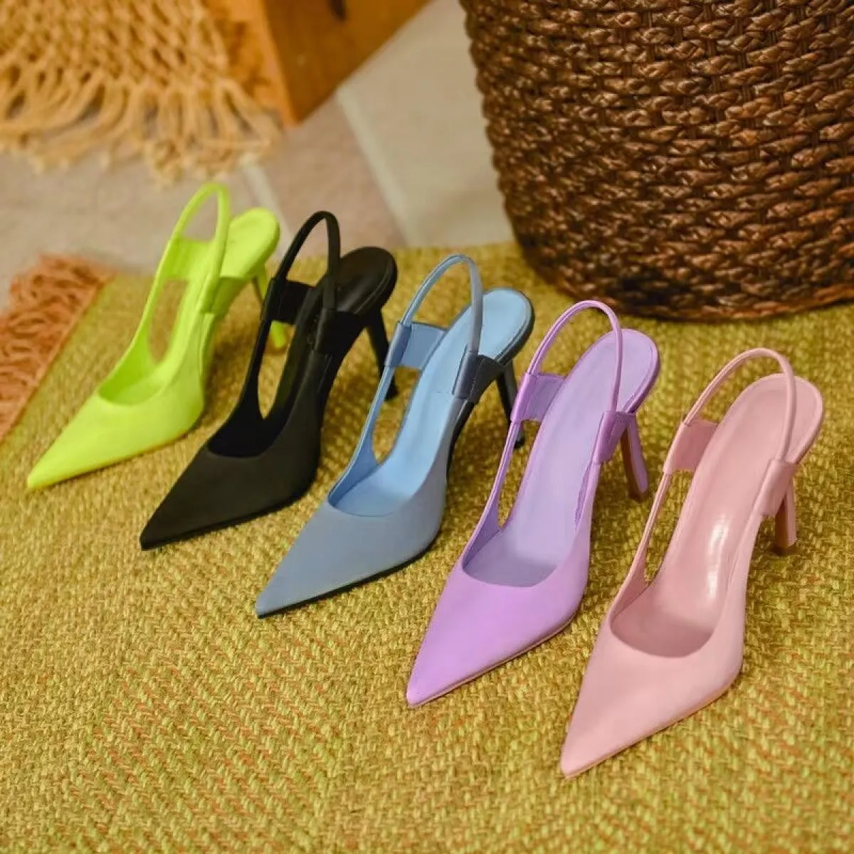 2023 Primavera Nuove Donne di Marca Sandali Slingback Punta a Punta Slip On Sottile Tacco Alto Signore Eleganti Pompa I Scarpe D