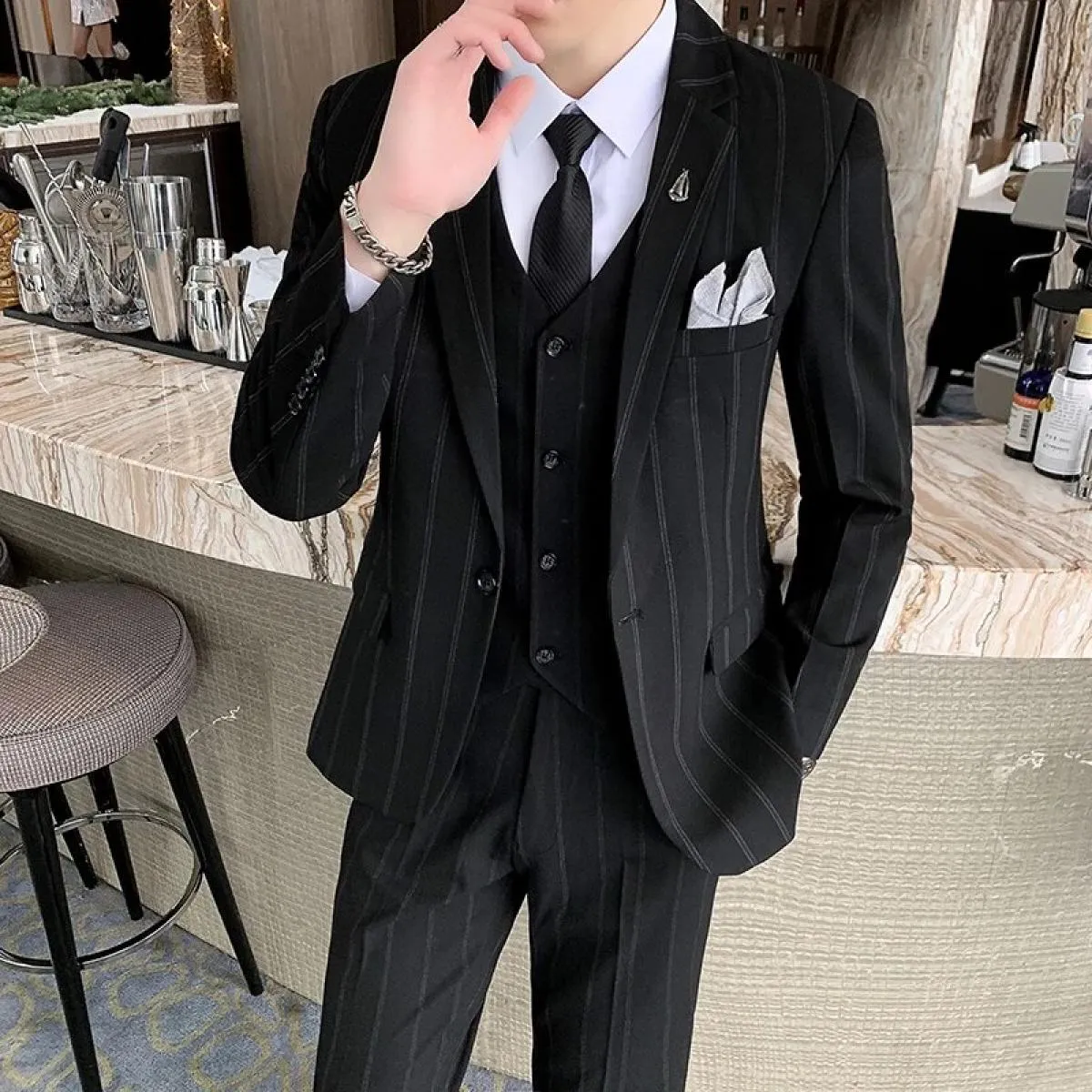2023 uomo casual bottoni in metallo tinta unita business abito da sposa 3 pezzi set completo blazer giacca cappotto + pantaloni