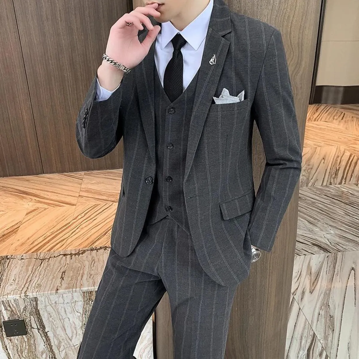 2023 uomo casual bottoni in metallo tinta unita business abito da sposa 3 pezzi set completo blazer giacca cappotto + pantaloni