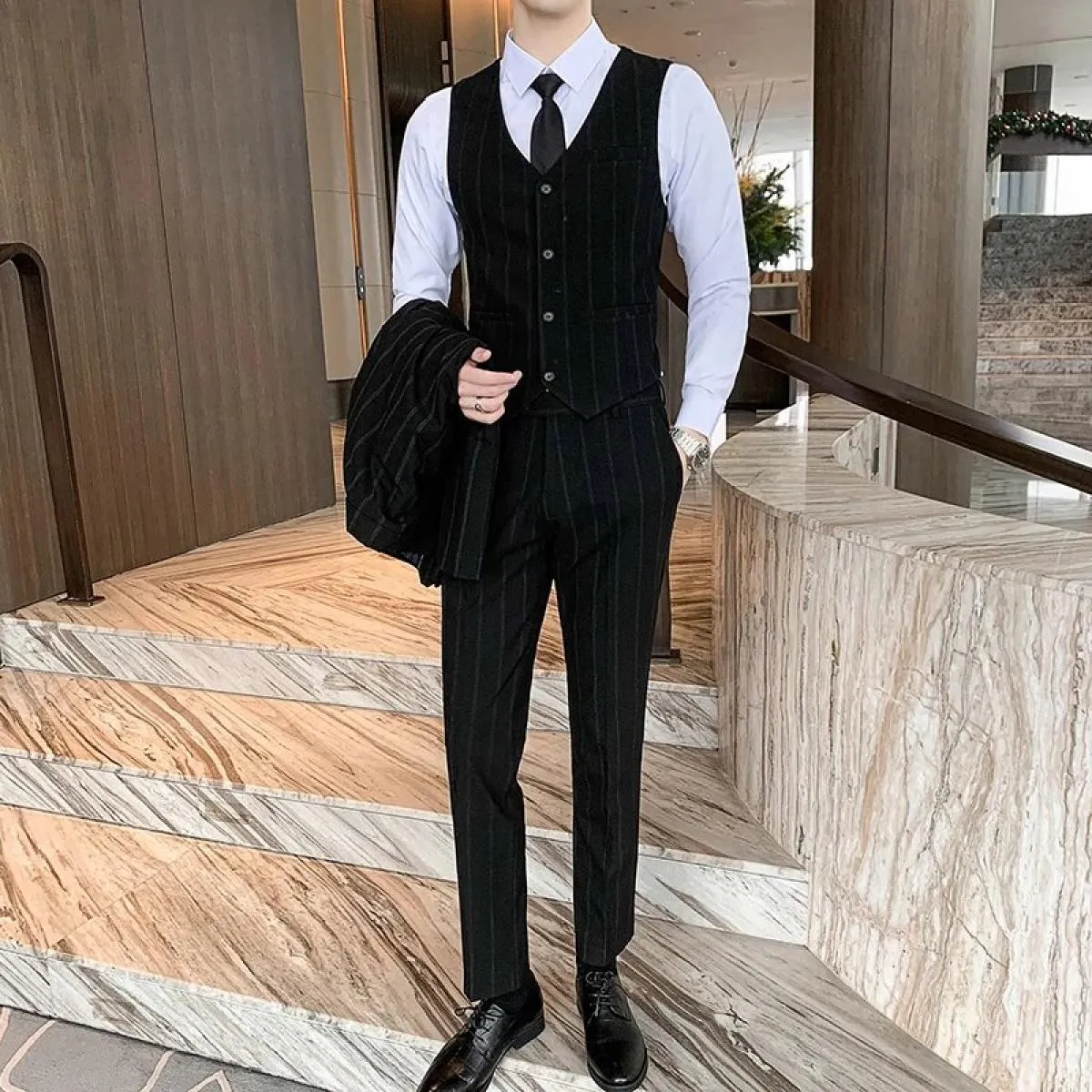 2023 uomo casual bottoni in metallo tinta unita business abito da sposa 3 pezzi set completo blazer giacca cappotto + pantaloni