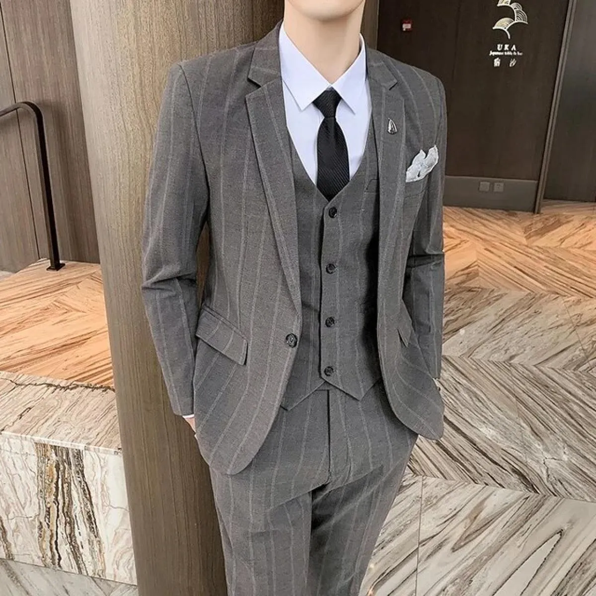 2023 uomo casual bottoni in metallo tinta unita business abito da sposa 3 pezzi set completo blazer giacca cappotto + pantaloni