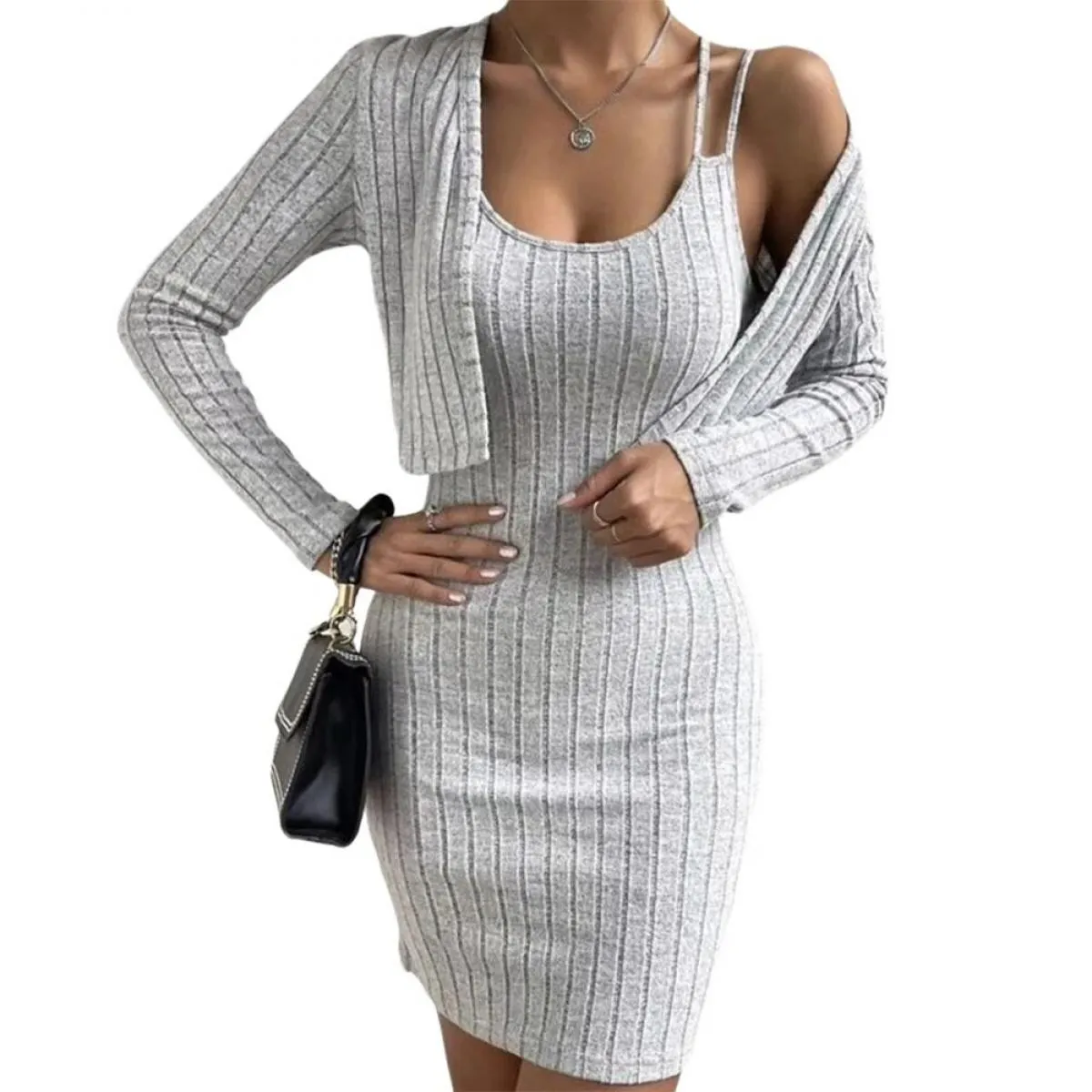 2024 Primavera Donna Set Gonna attillata in maglia con giacca corta Cardigan Set in due pezzi Abbigliamento femminile di moda Xl