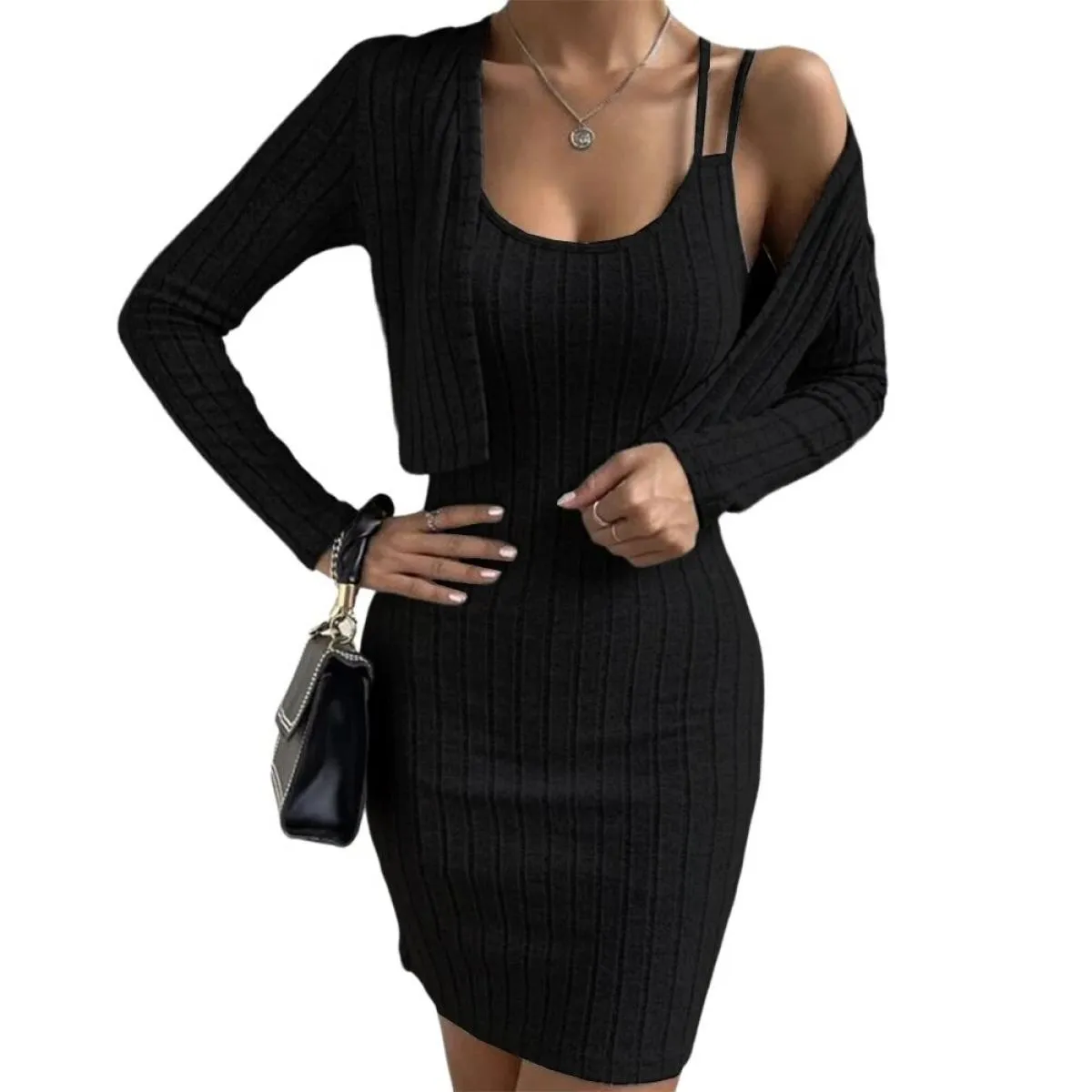 2024 Primavera Donna Set Gonna attillata in maglia con giacca corta Cardigan Set in due pezzi Abbigliamento femminile di moda Xl