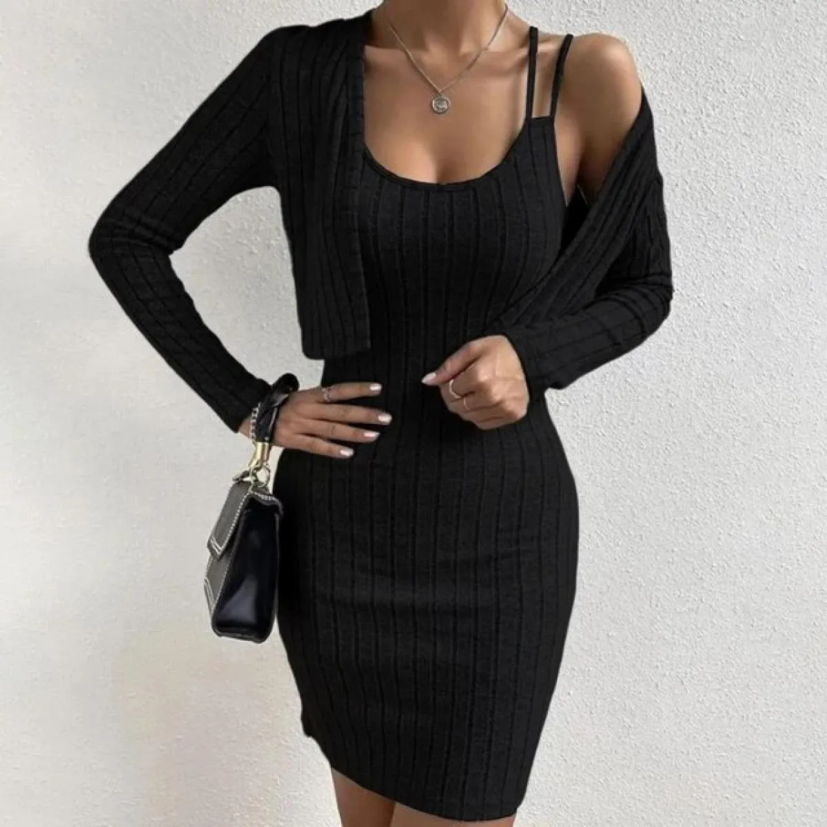 2024 Primavera Donna Set Gonna attillata in maglia con giacca corta Cardigan Set in due pezzi Abbigliamento femminile di moda Xl