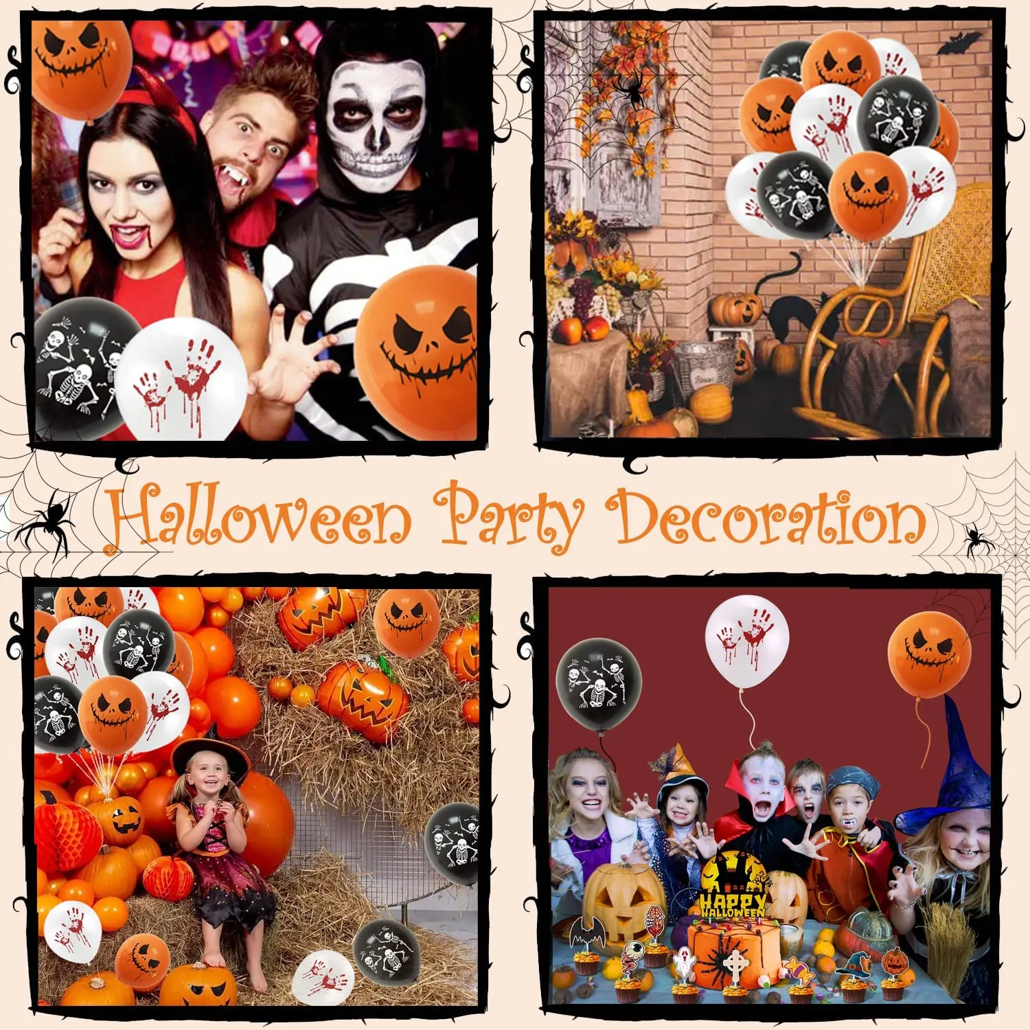 24pcs Halloween palloncini decorazioni set, 12 pollici nero arancione bianco palloncini Happy Halloween fantasma palloncini in l