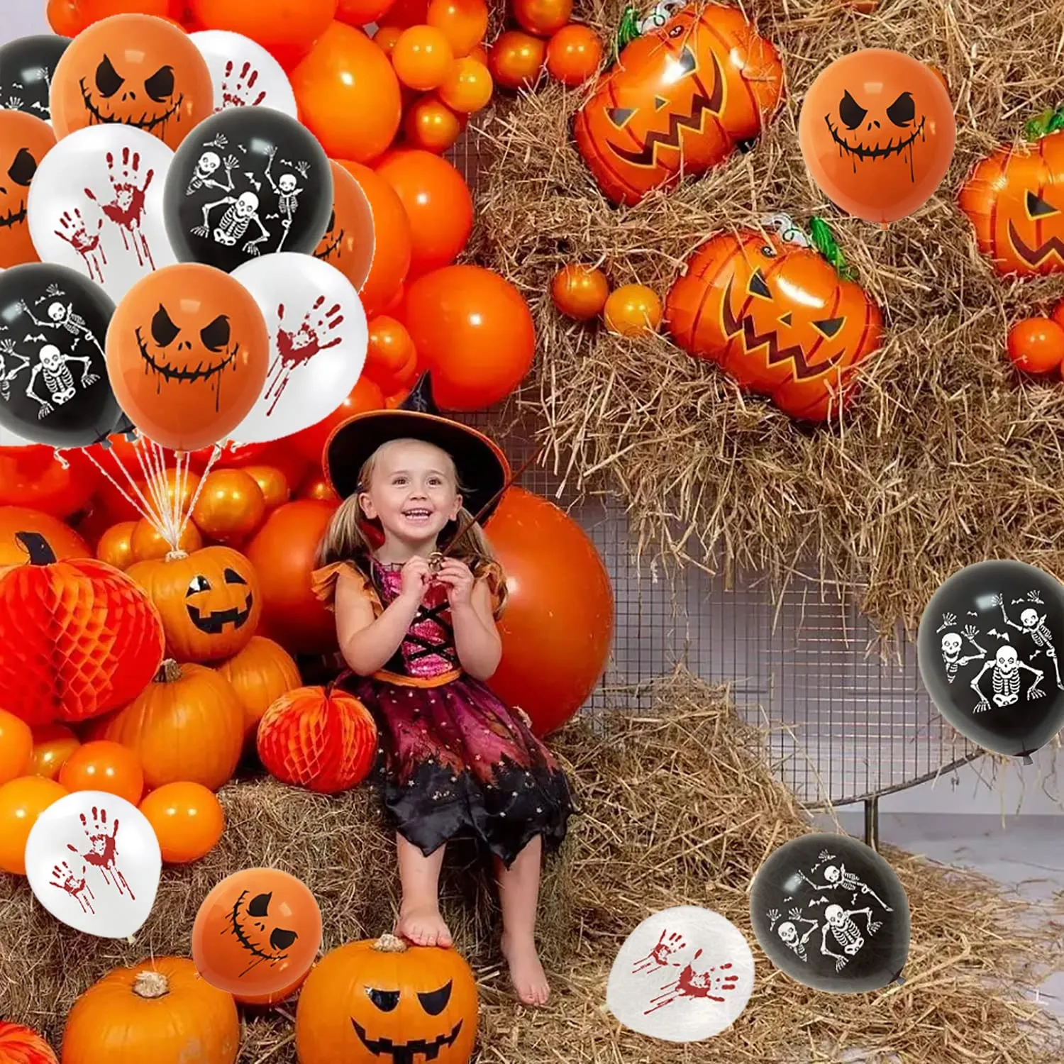 24pcs Halloween palloncini decorazioni set, 12 pollici nero arancione bianco palloncini Happy Halloween fantasma palloncini in l