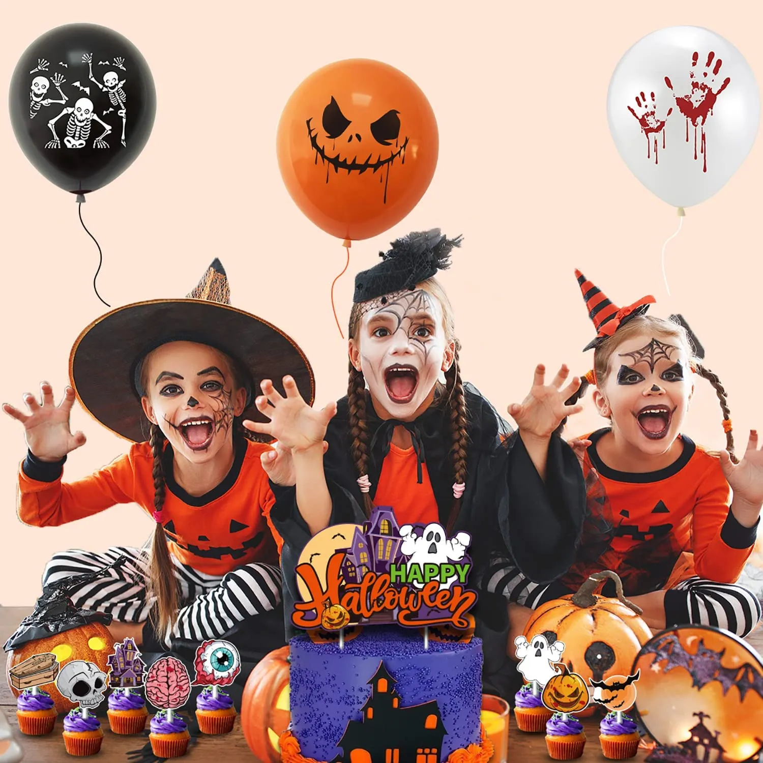 24pcs Halloween palloncini decorazioni set, 12 pollici nero arancione bianco palloncini Happy Halloween fantasma palloncini in l