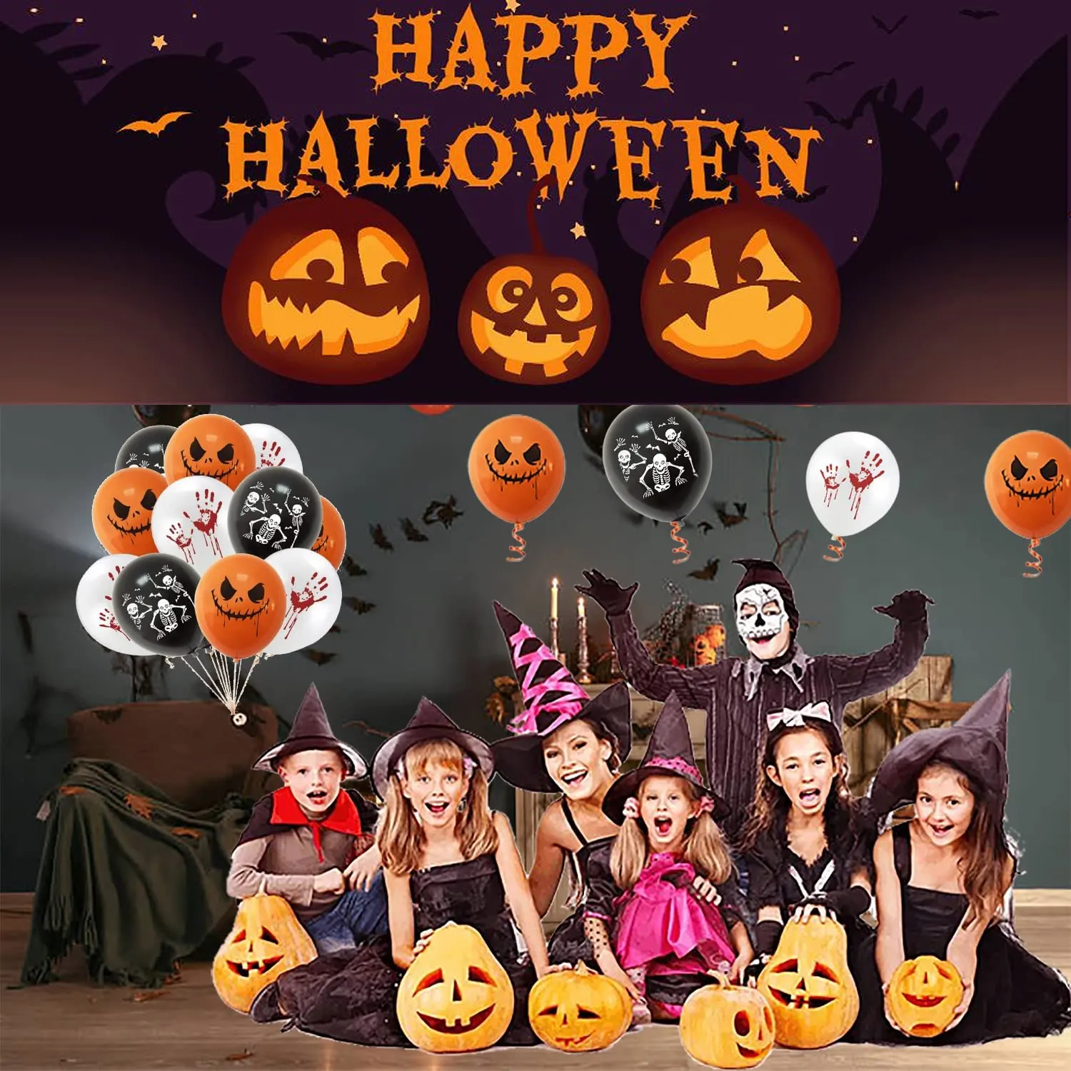 24pcs Halloween palloncini decorazioni set, 12 pollici nero arancione bianco palloncini Happy Halloween fantasma palloncini in l