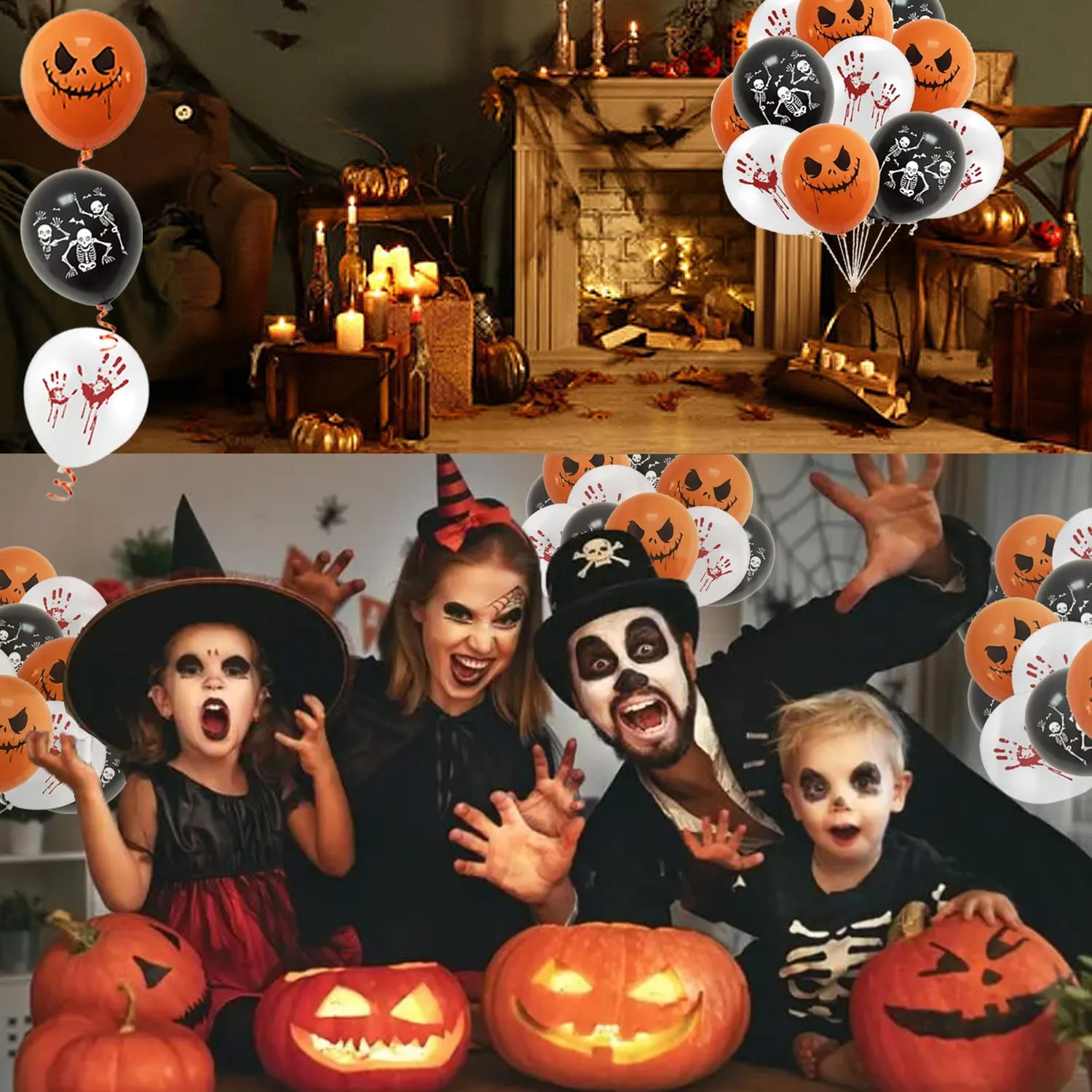 24pcs Halloween palloncini decorazioni set, 12 pollici nero arancione bianco palloncini Happy Halloween fantasma palloncini in l