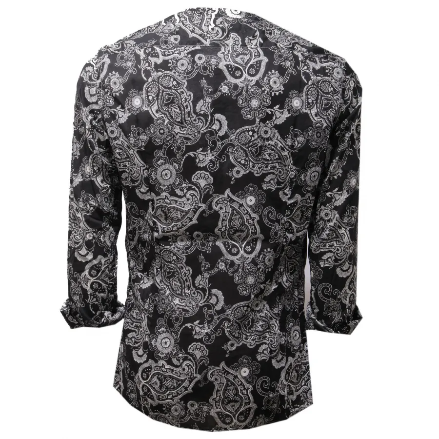 3445AC  camicia girocollo uomo PEROSINO BANDANA cotton black/white shirt men