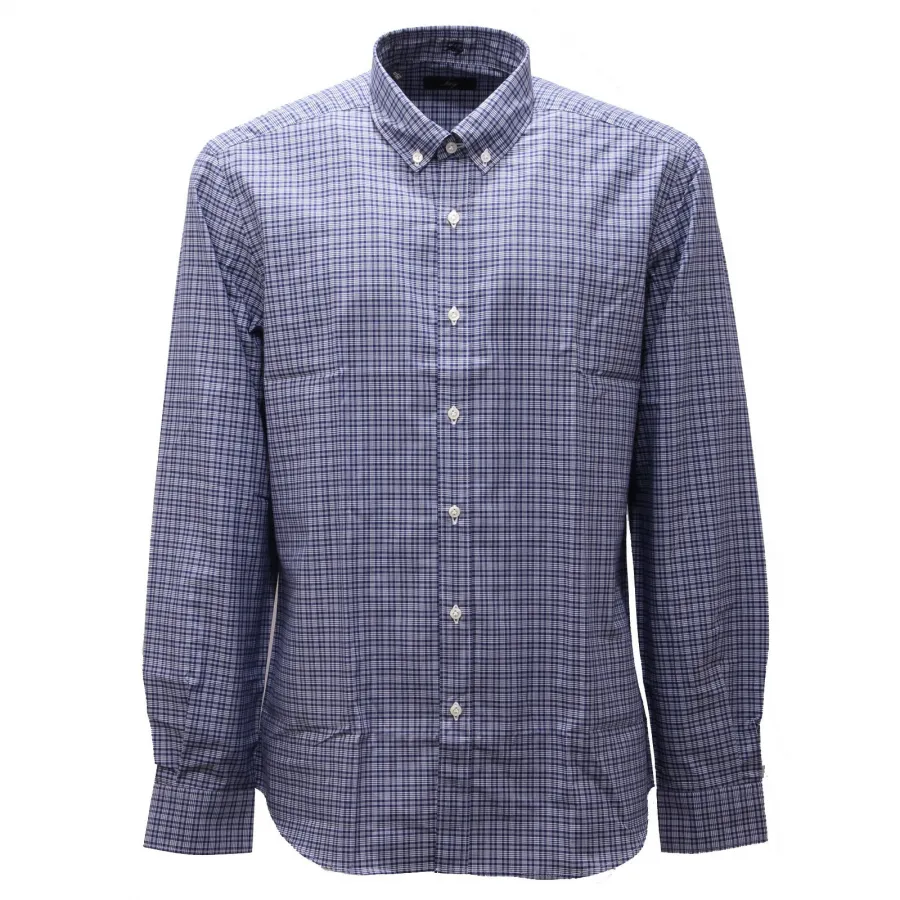 7439AC camicia uomo FAY cotton blue/white checked shirt men