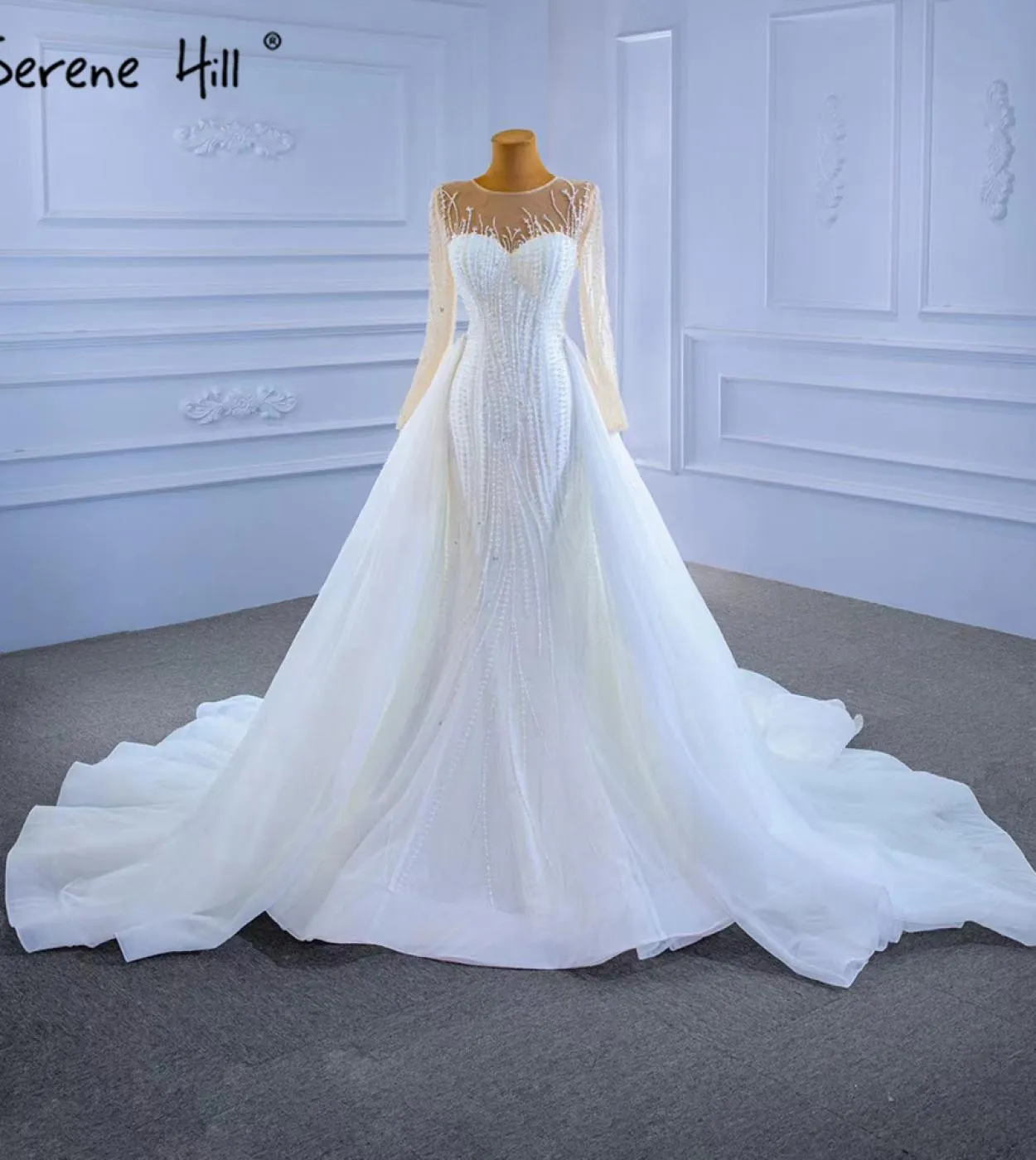 Abiti da sposa con gonna staccabile bianca Serene Hill 2023 Abiti da sposa di lusso eleganti a sirena Hm67315 Custom Madewedding