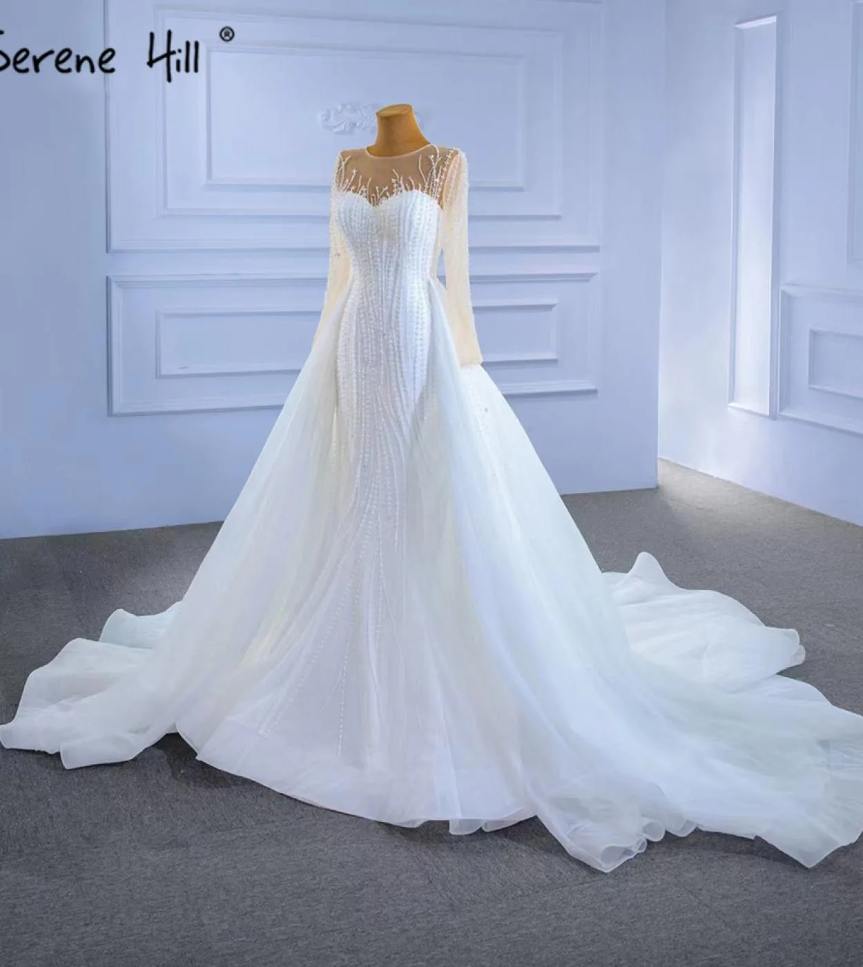 Abiti da sposa con gonna staccabile bianca Serene Hill 2023 Abiti da sposa di lusso eleganti a sirena Hm67315 Custom Madewedding