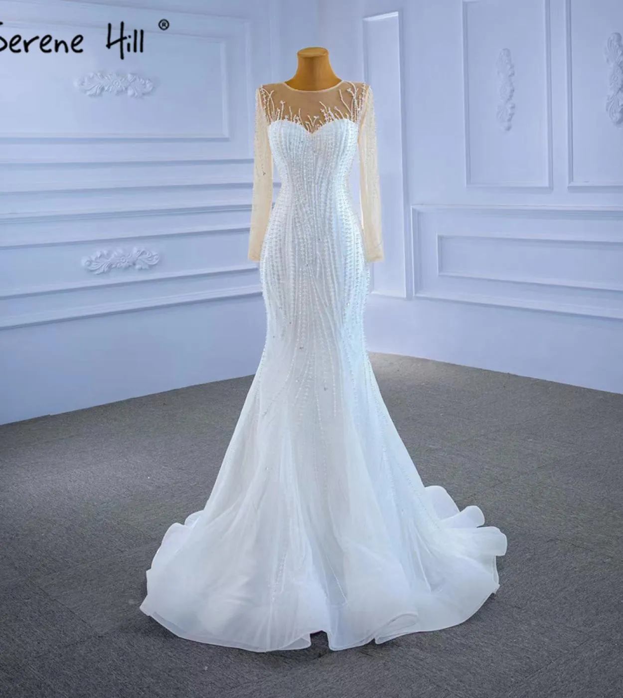 Abiti da sposa con gonna staccabile bianca Serene Hill 2023 Abiti da sposa di lusso eleganti a sirena Hm67315 Custom Madewedding