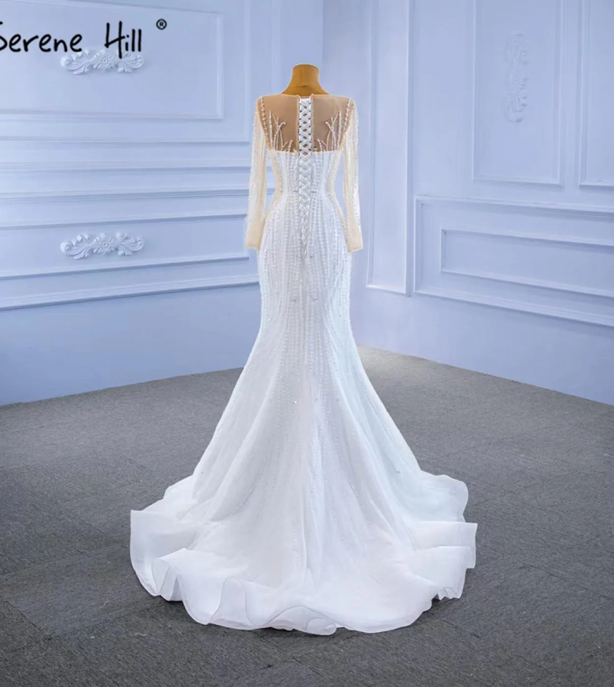 Abiti da sposa con gonna staccabile bianca Serene Hill 2023 Abiti da sposa di lusso eleganti a sirena Hm67315 Custom Madewedding