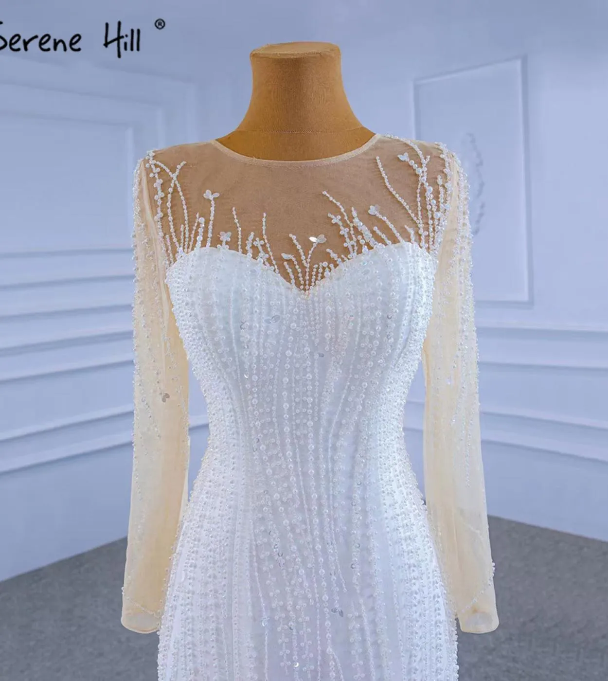 Abiti da sposa con gonna staccabile bianca Serene Hill 2023 Abiti da sposa di lusso eleganti a sirena Hm67315 Custom Madewedding
