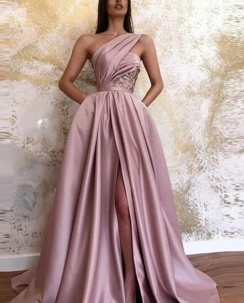 Abito da ballo per donna Gonna lunga con spalla inclinata vintage divisa A Line Abiti da sera Abbigliamento da donna Abito solid