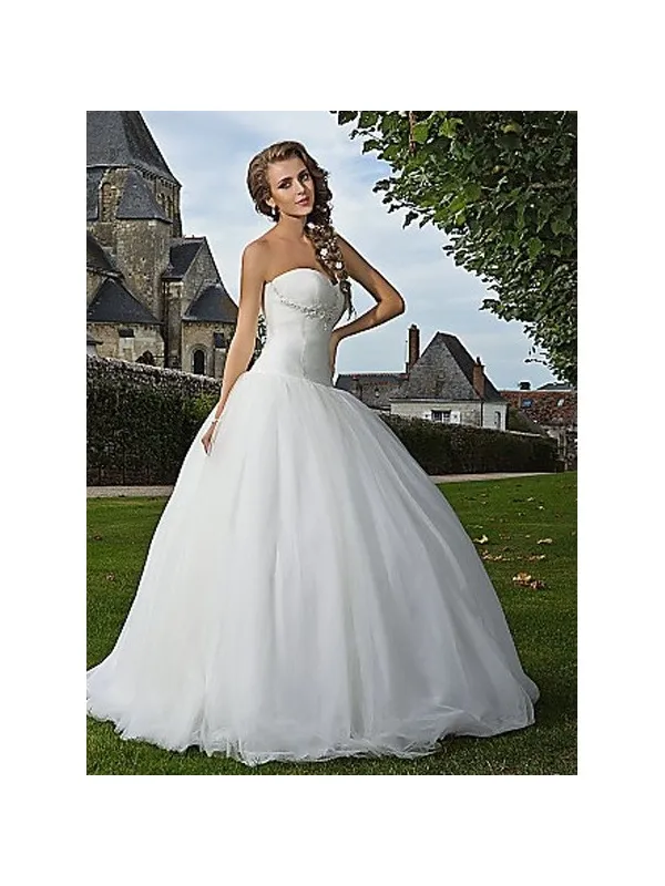 Abito da sposa bustier a vita bassa con gonna morbida in tulle