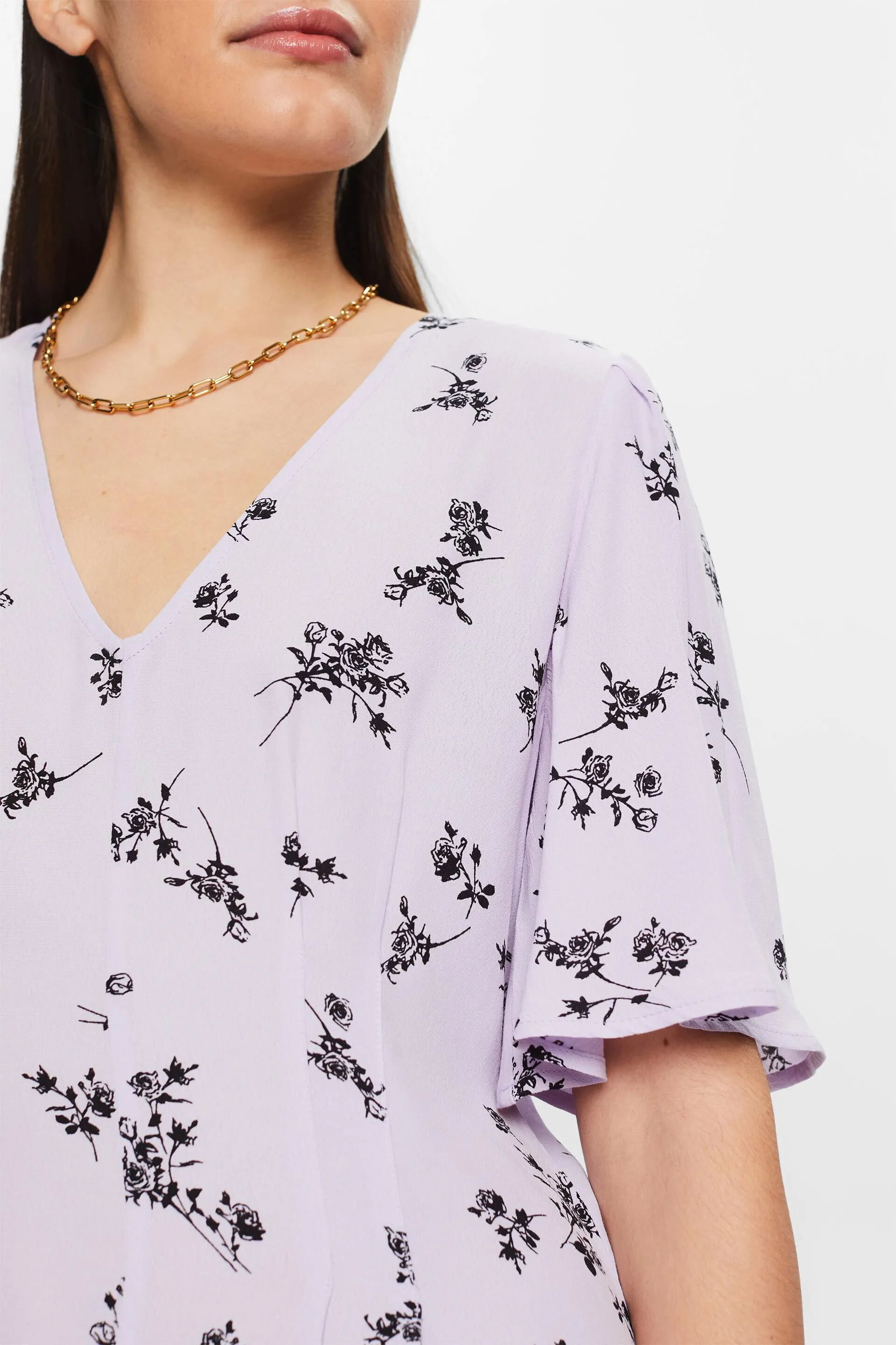Abito midi stampato con scollo a V