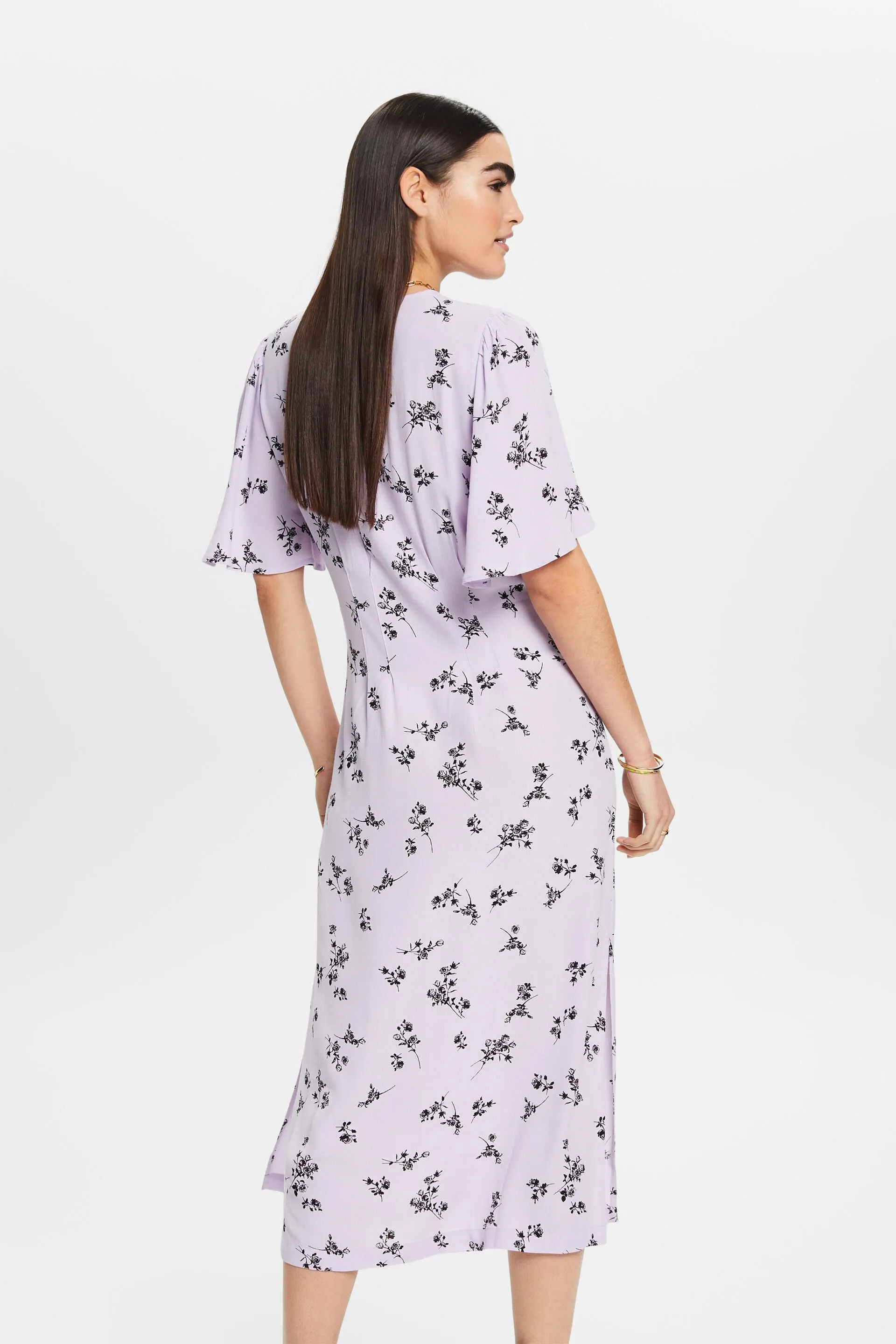 Abito midi stampato con scollo a V