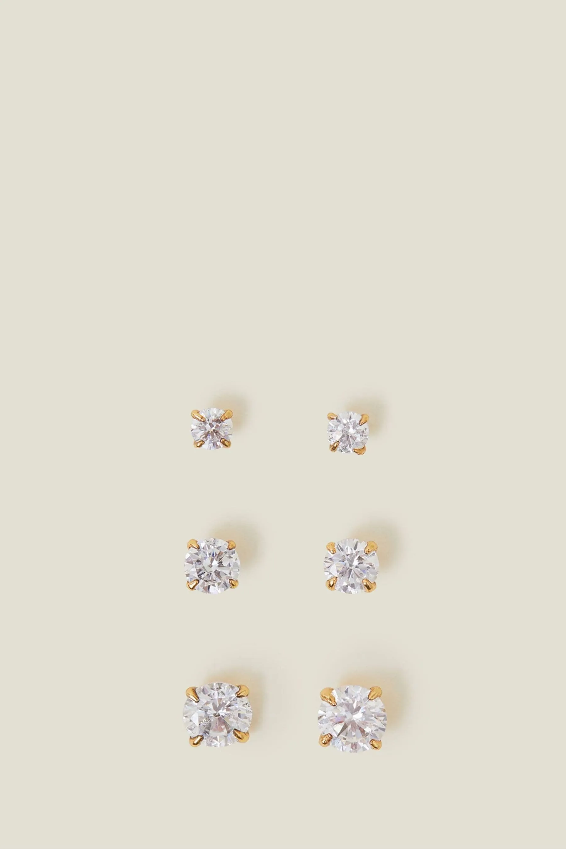 Accessorize - Orecchini a bottone 14ct con cristalli da 3 Confezione