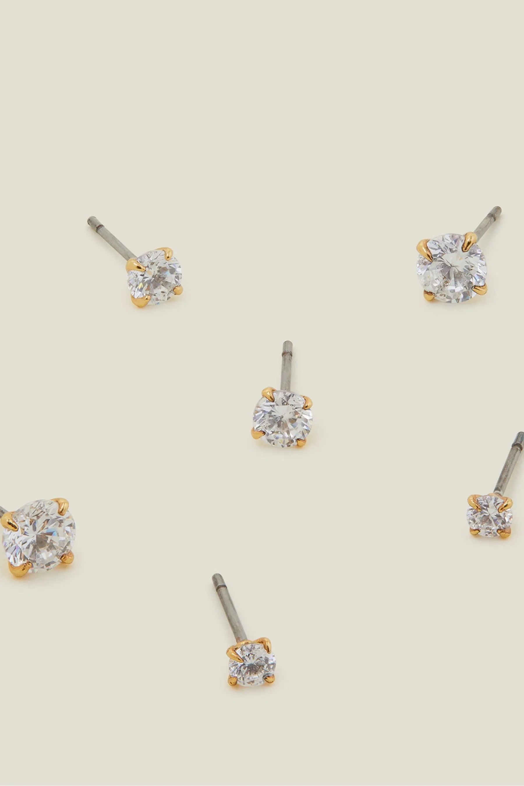 Accessorize - Orecchini a bottone 14ct con cristalli da 3 Confezione