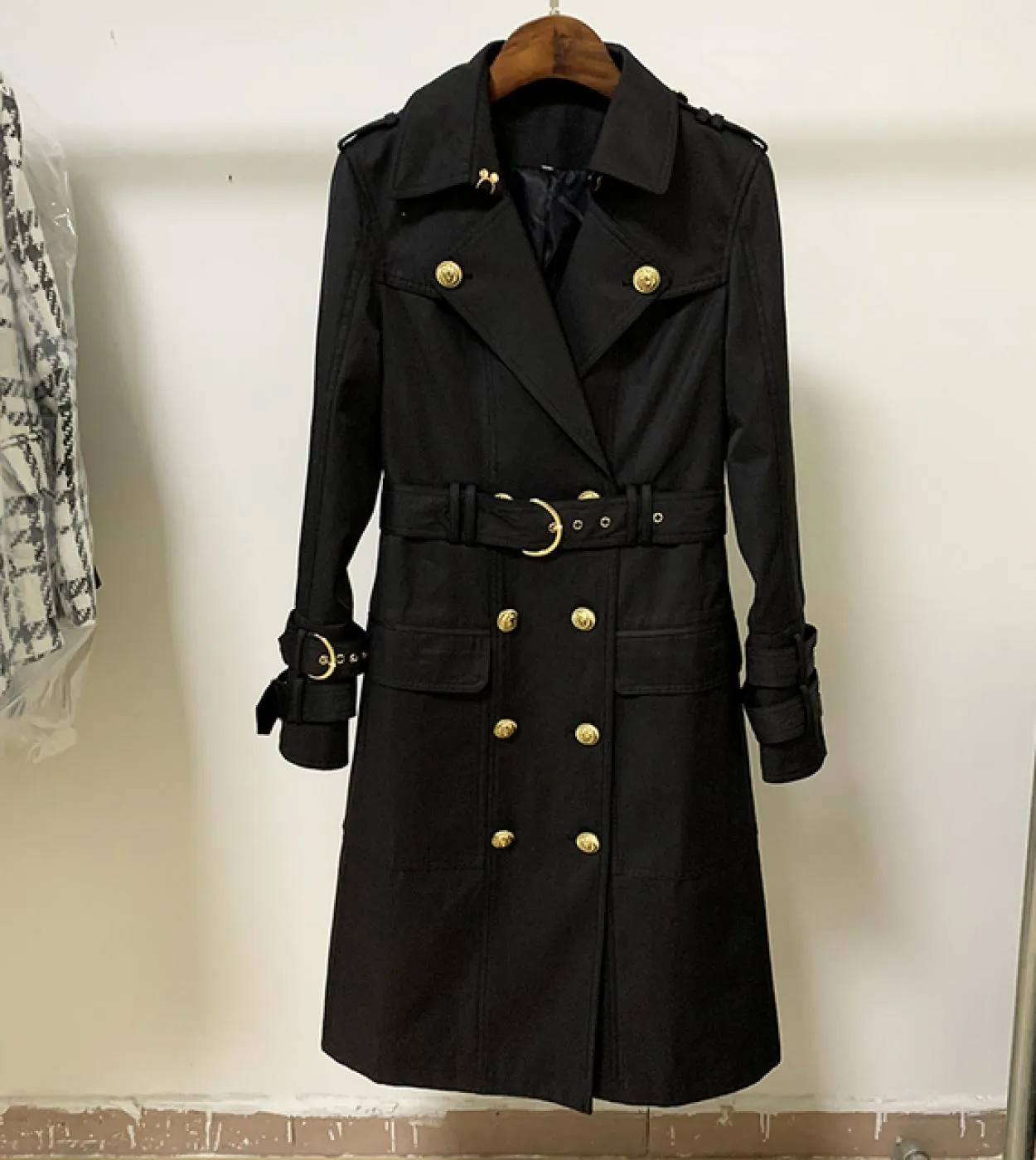 Alta qualità Più nuovo 2022 Autunno Inverno Designer Trench Coat Womens Metal Lion Buttons Doppio petto Slim Trench Overcot