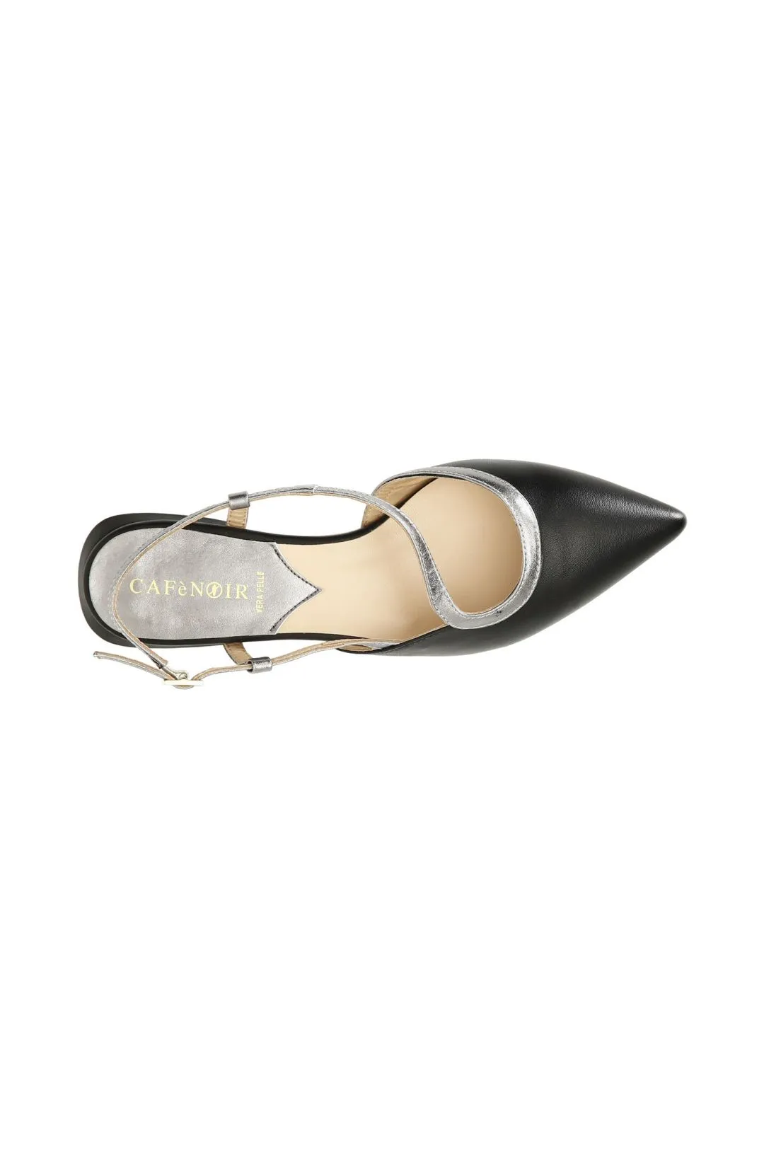 ballerine in nappa e laminato con cinturino e scollatura asimmetrica nero
