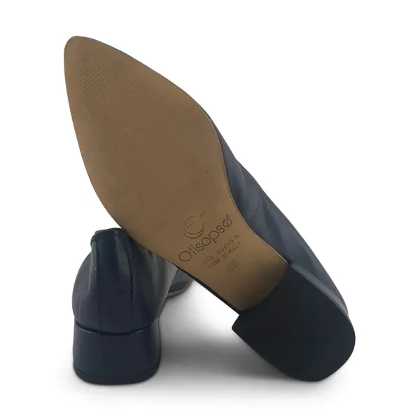Ballerine in pelle blu con tacco 3cm