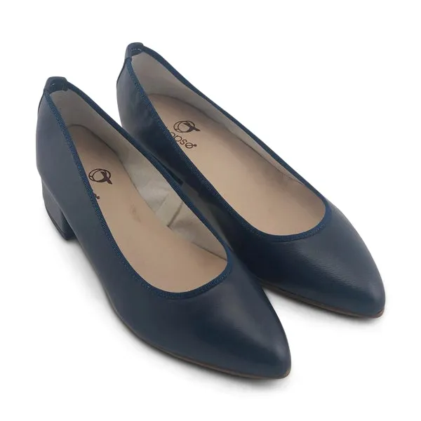 Ballerine in pelle blu con tacco 3cm