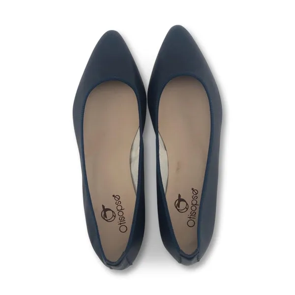 Ballerine in pelle blu con tacco 3cm