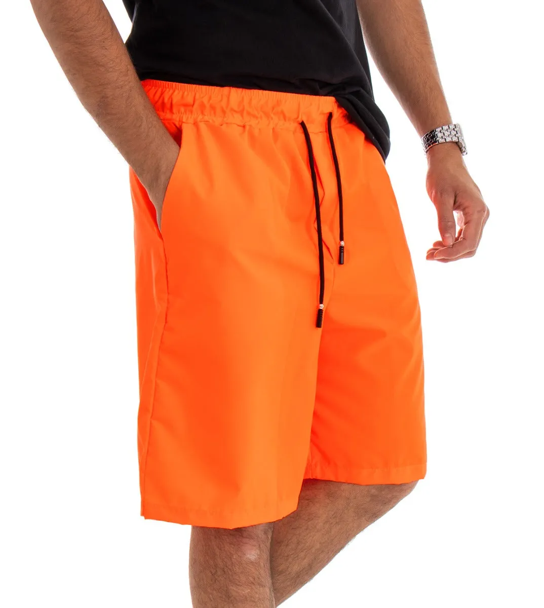 Bermuda Pantaloncino Uomo Corto Over Tinta Unita Arancione GIOSAL-PC1481A