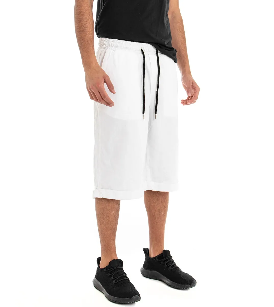 Bermuda Pantaloncino Uomo Tasca America Elastico Bianco Cavallo Basso GIOSAL-PC1319A