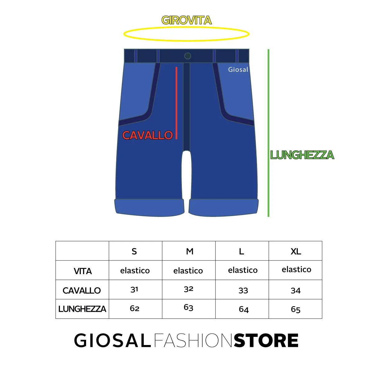 Bermuda Pantaloncino Uomo Tasca America Elastico Bianco Cavallo Basso GIOSAL-PC1319A