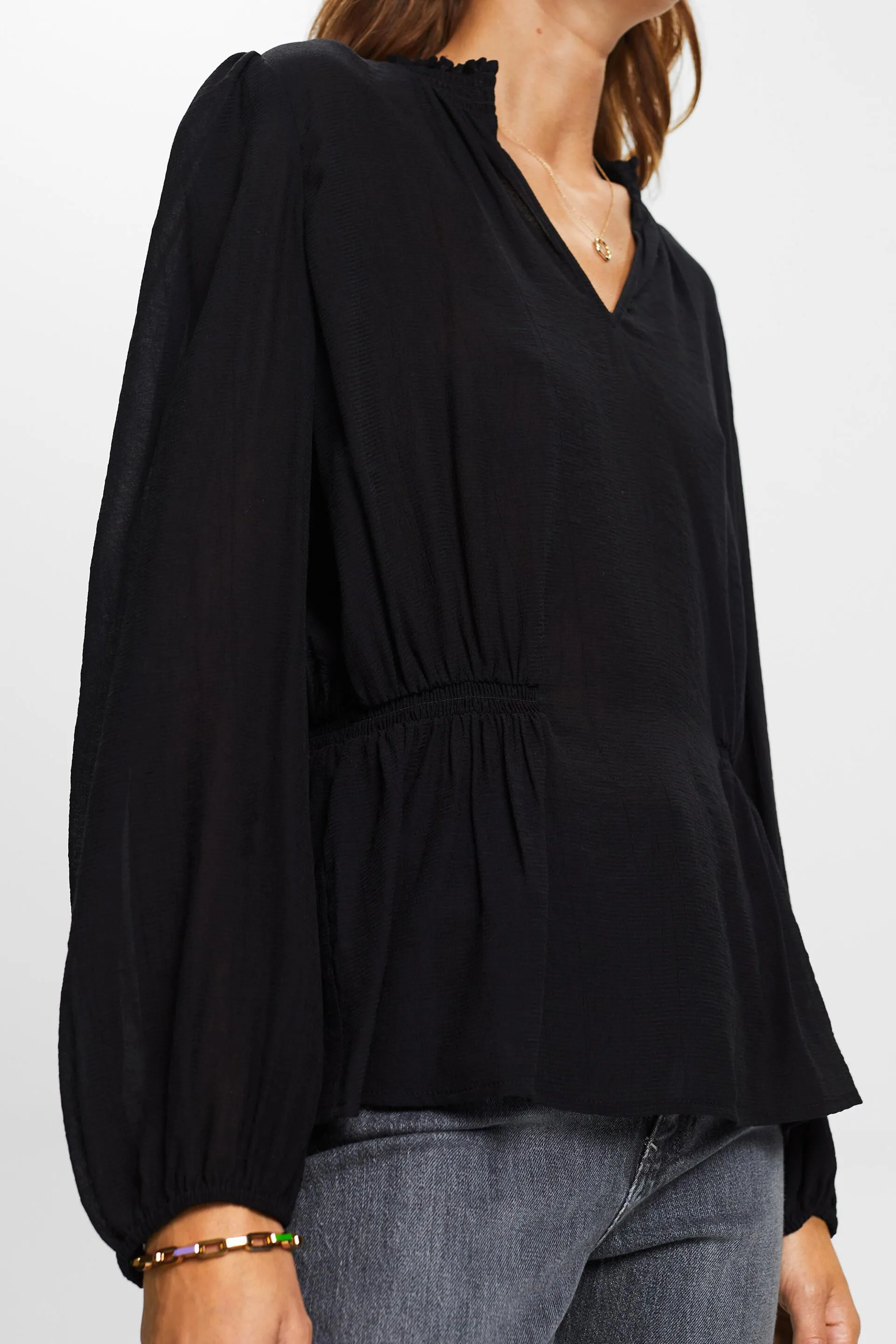 Blusa in crêpe con scollo a V