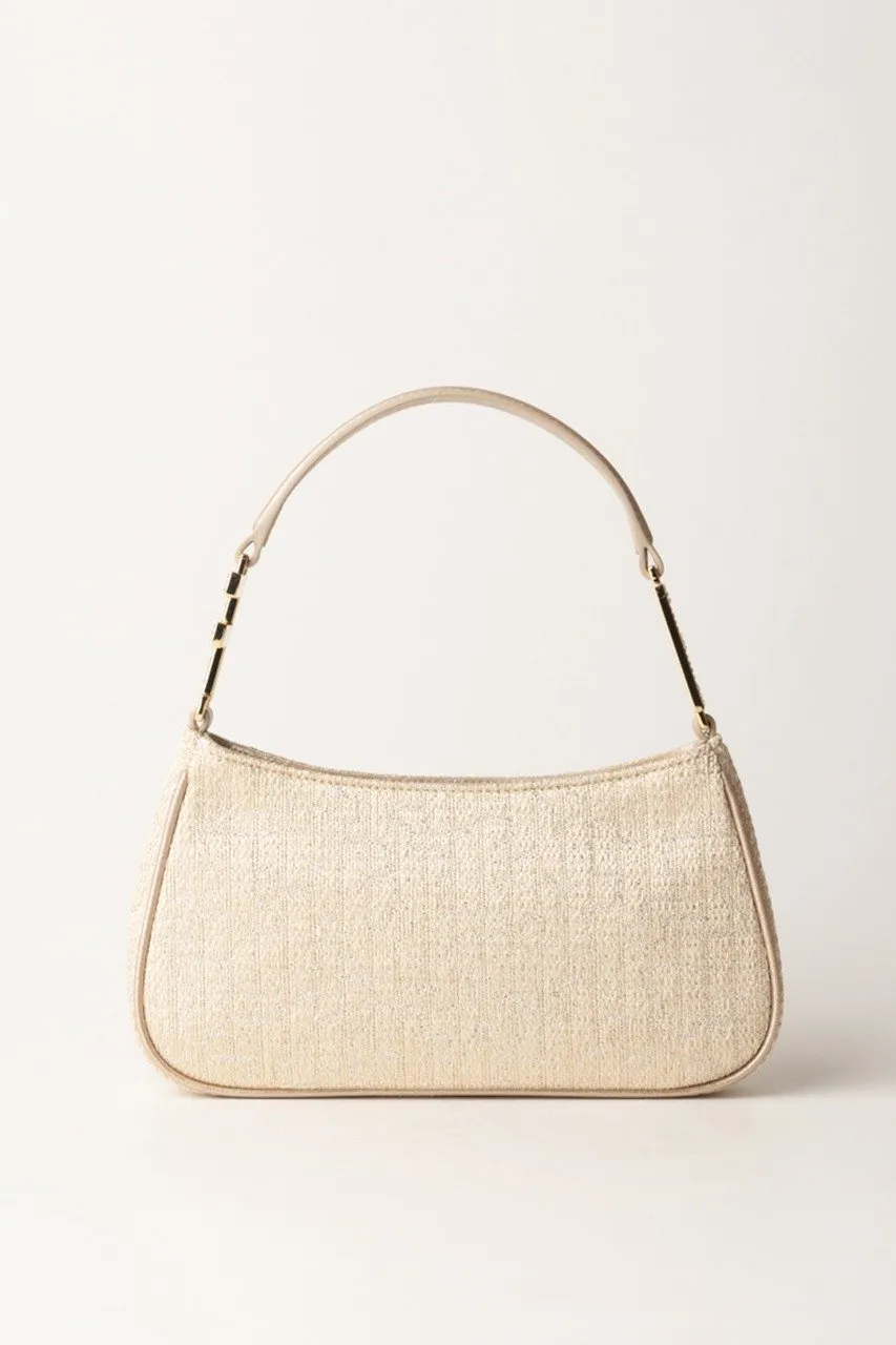 Borsa a spalla in tweed lurex con lettering di strass Oro