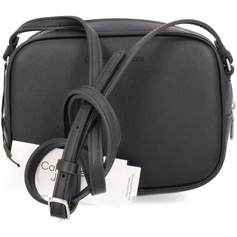 Borsa a tracolla nera effetto liscio con logo goffrato 