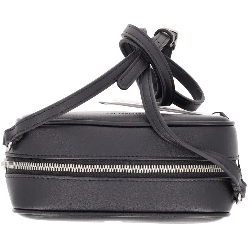 Borsa a tracolla nera effetto liscio con logo goffrato 