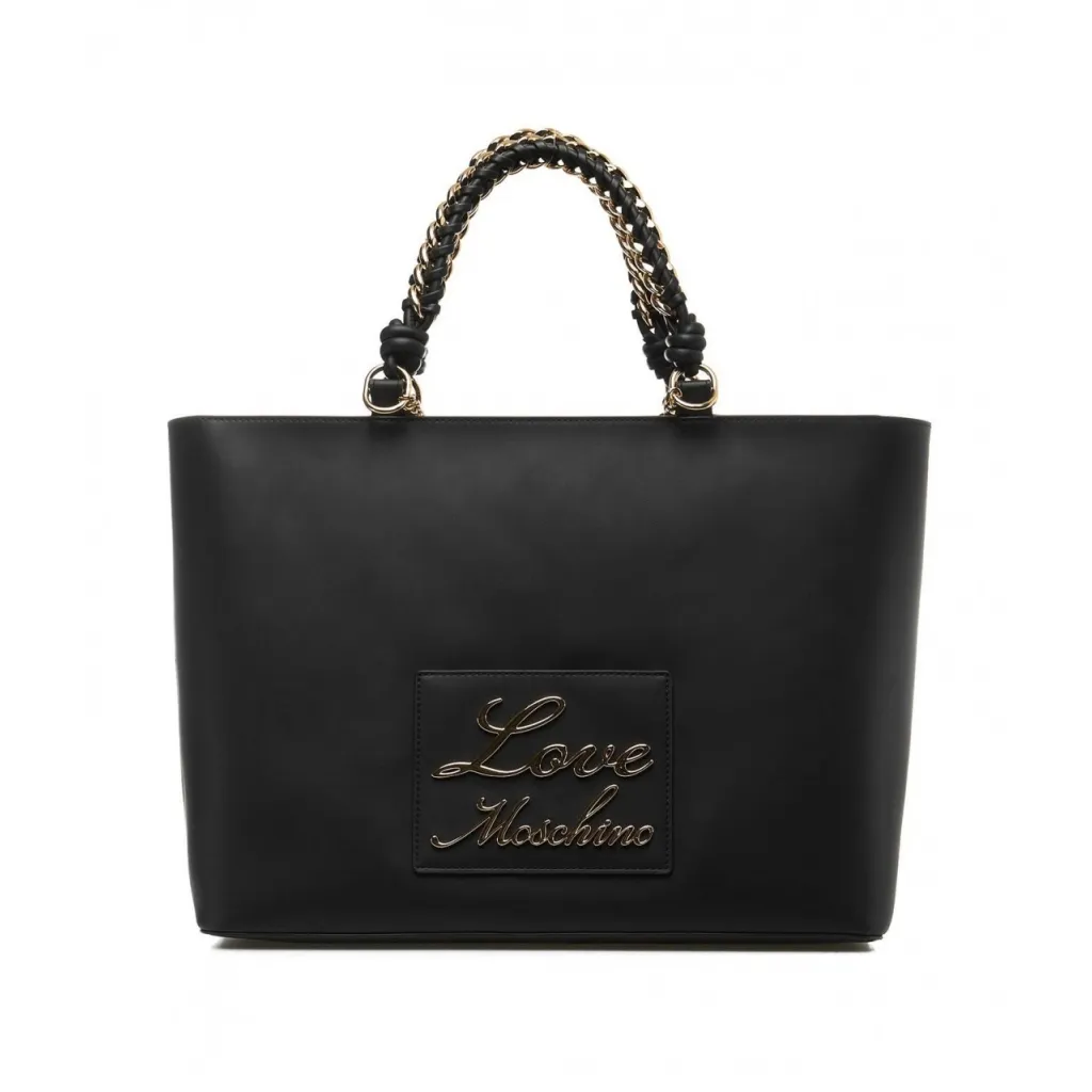 Borsa shopper con logo nero