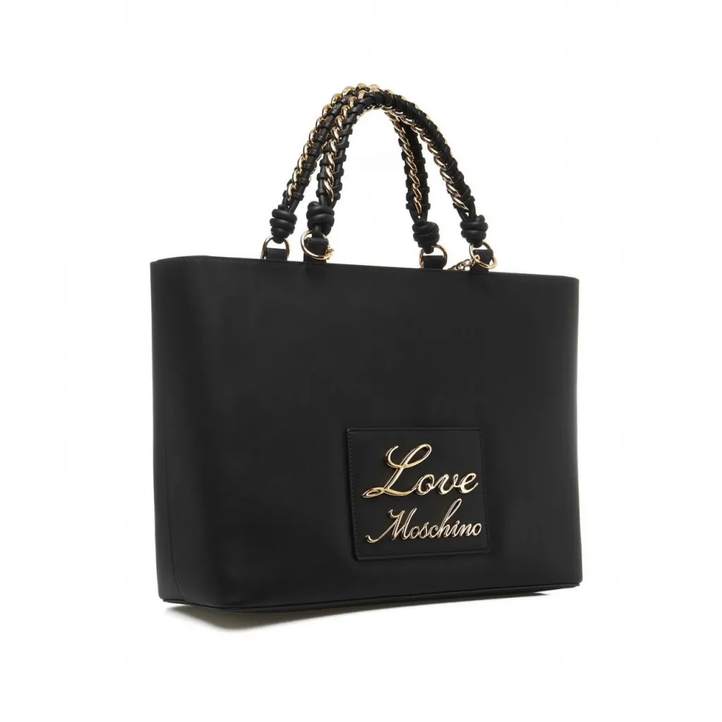 Borsa shopper con logo nero