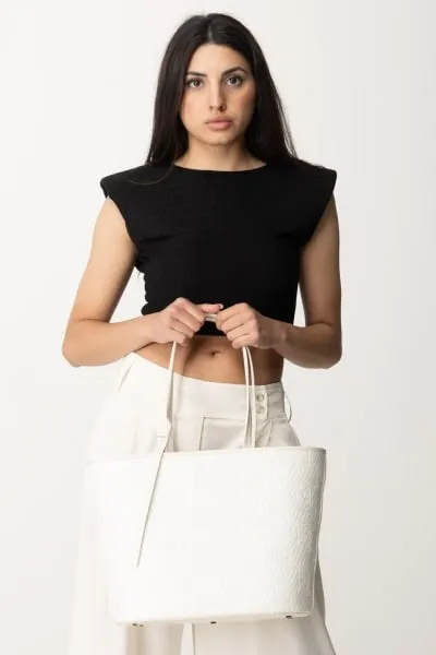 Borsa shopper con stampa logo Avorio