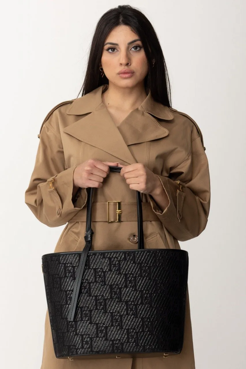 Borsa shopper con stampa logo Nero