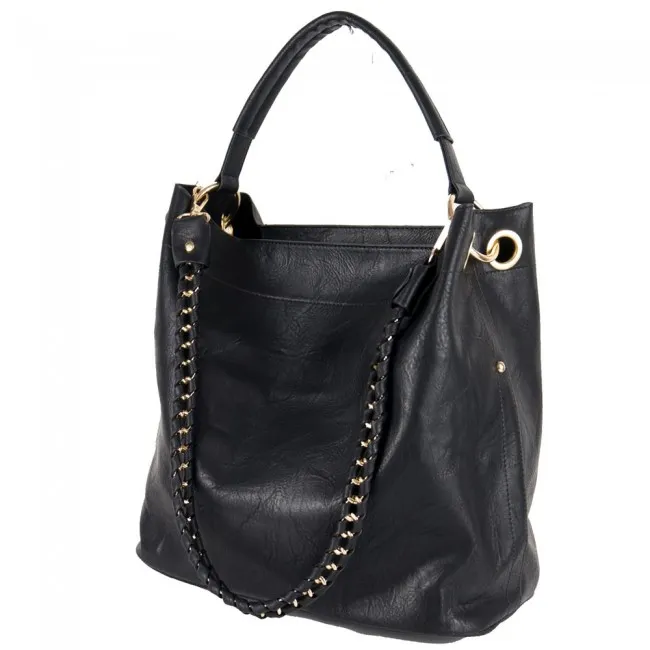 Borsa shopper donna nera con catena