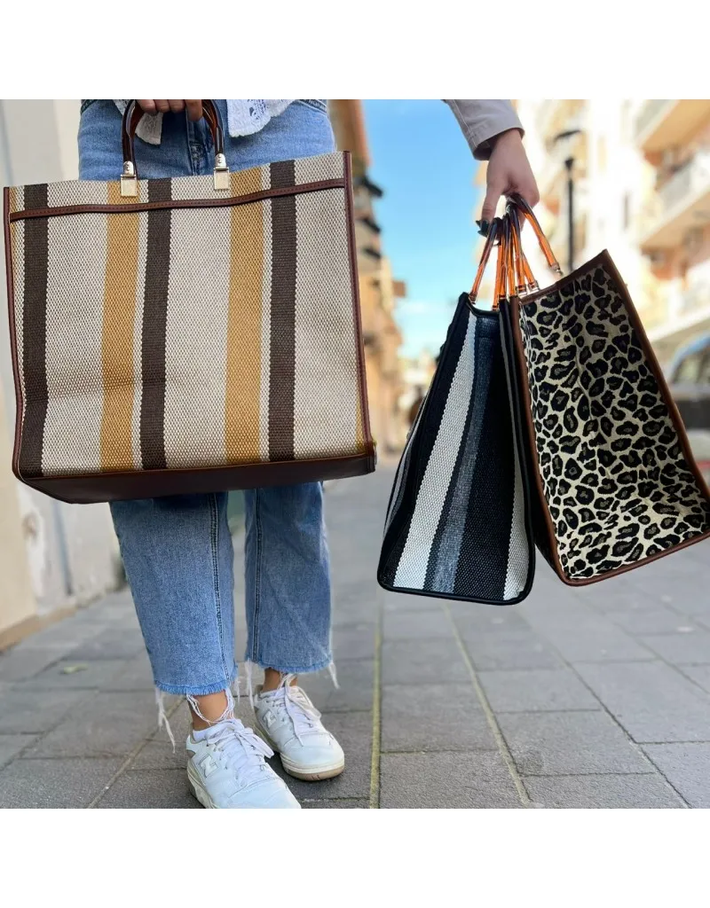 BORSA SHOPPER FLEMY RIGHE MARRONE