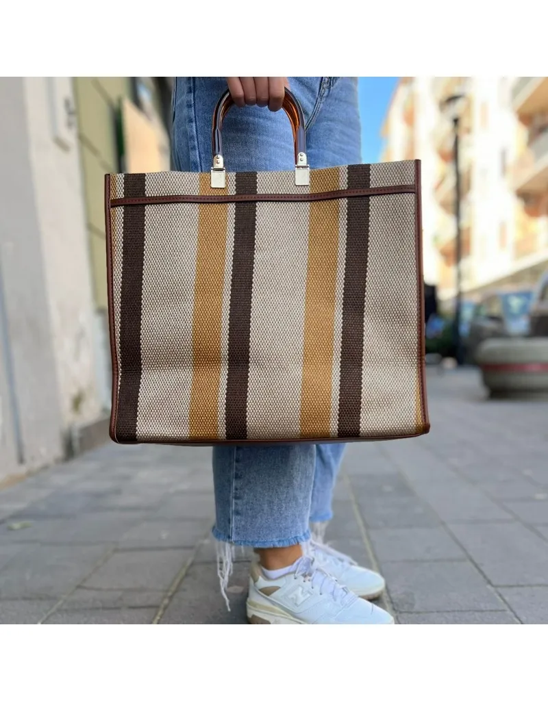 BORSA SHOPPER FLEMY RIGHE MARRONE