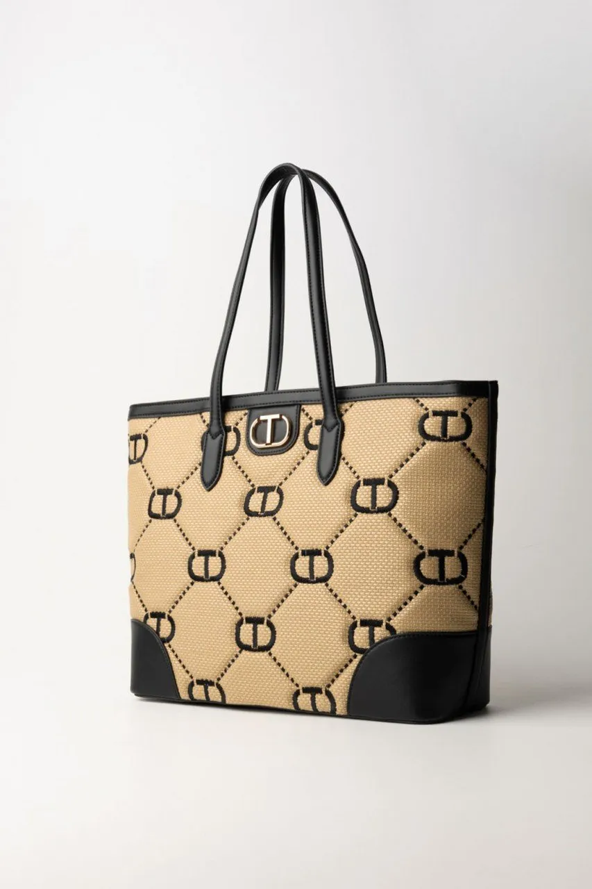 Borsa shopper 'Palermo' effetto Rafia Nero